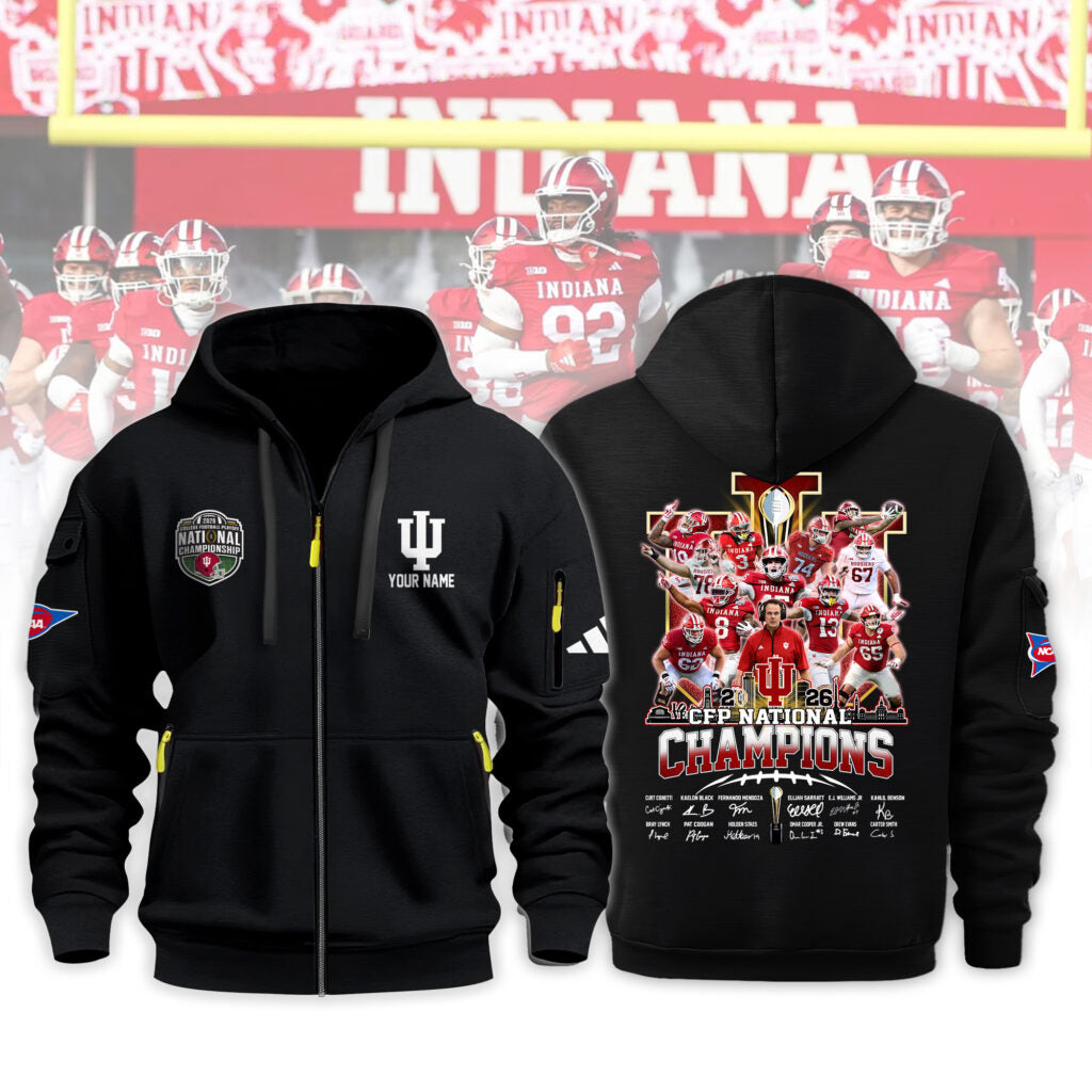 Indiana Hoosiers 2026 CFP National Champions Custom Name Zip Hoodie - LeagueLockerGear