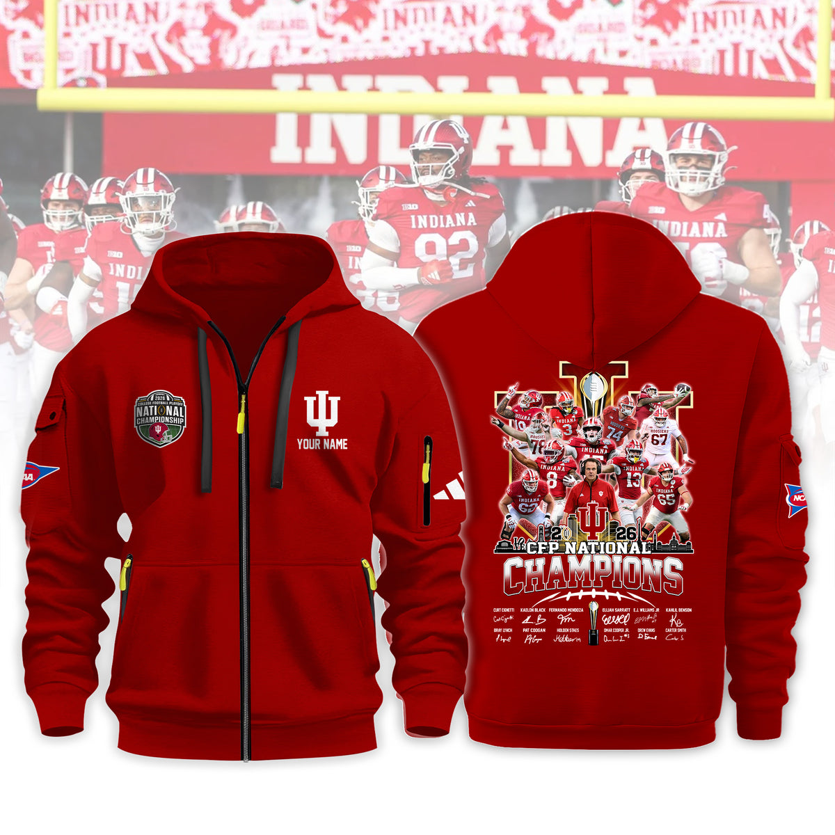 Indiana Hoosiers 2026 CFP National Champions Custom Name Zip Hoodie - LeagueLockerGear