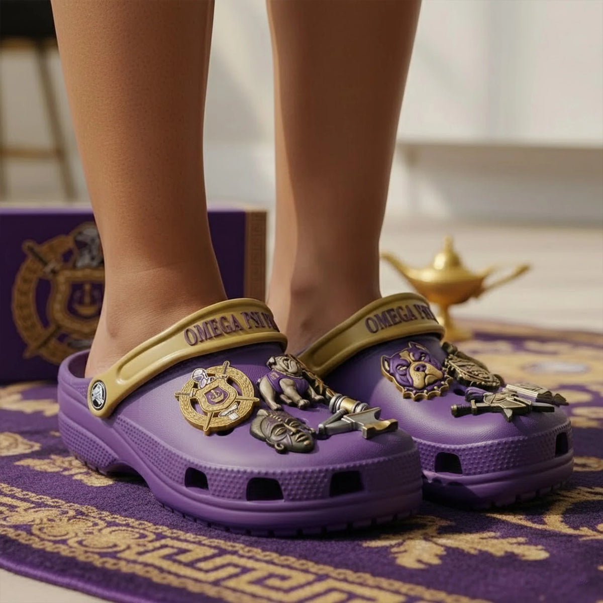 Omega Psi Phi Custom Crocs With Charms - LeagueLockerGear