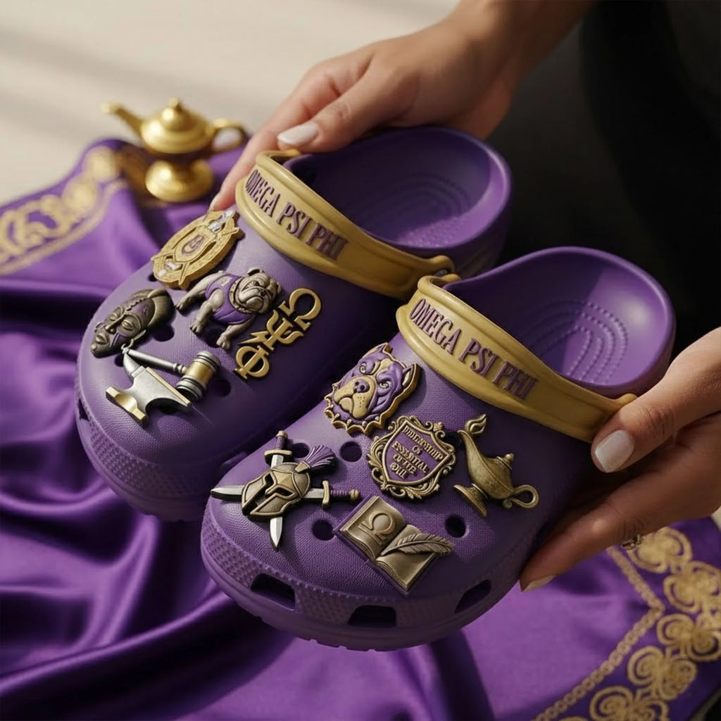 Omega Psi Phi Custom Crocs With Charms - LeagueLockerGear