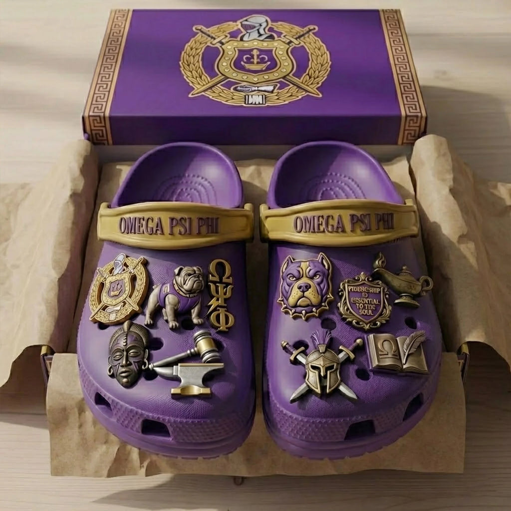 Omega Psi Phi Custom Crocs With Charms - LeagueLockerGear