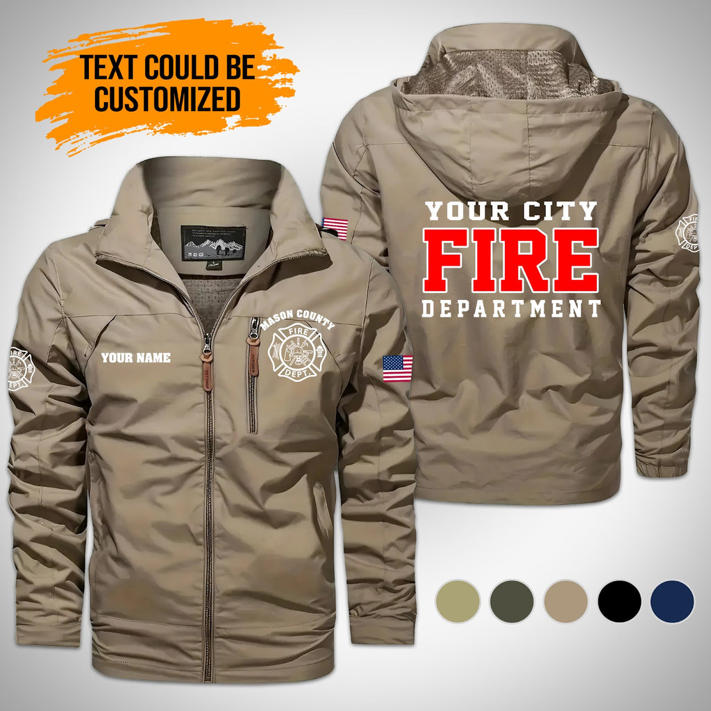 Personalized Name Love Firefighter Men Detachable Hat Waterproof Jacket - LeagueLockerGear