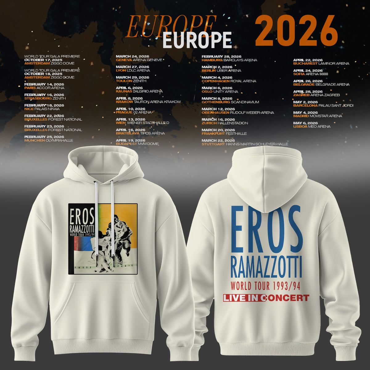 Eros Ramazzotti 2026 Tour Hoodie - LeagueLockerGear