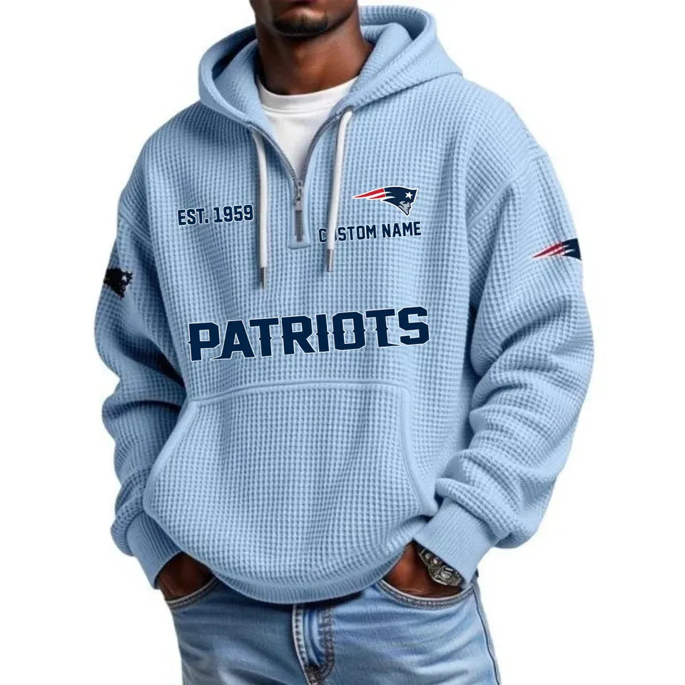 New England Patriots EST. 1959 Custom Name Waffle Hoodie - LeagueLockerGear