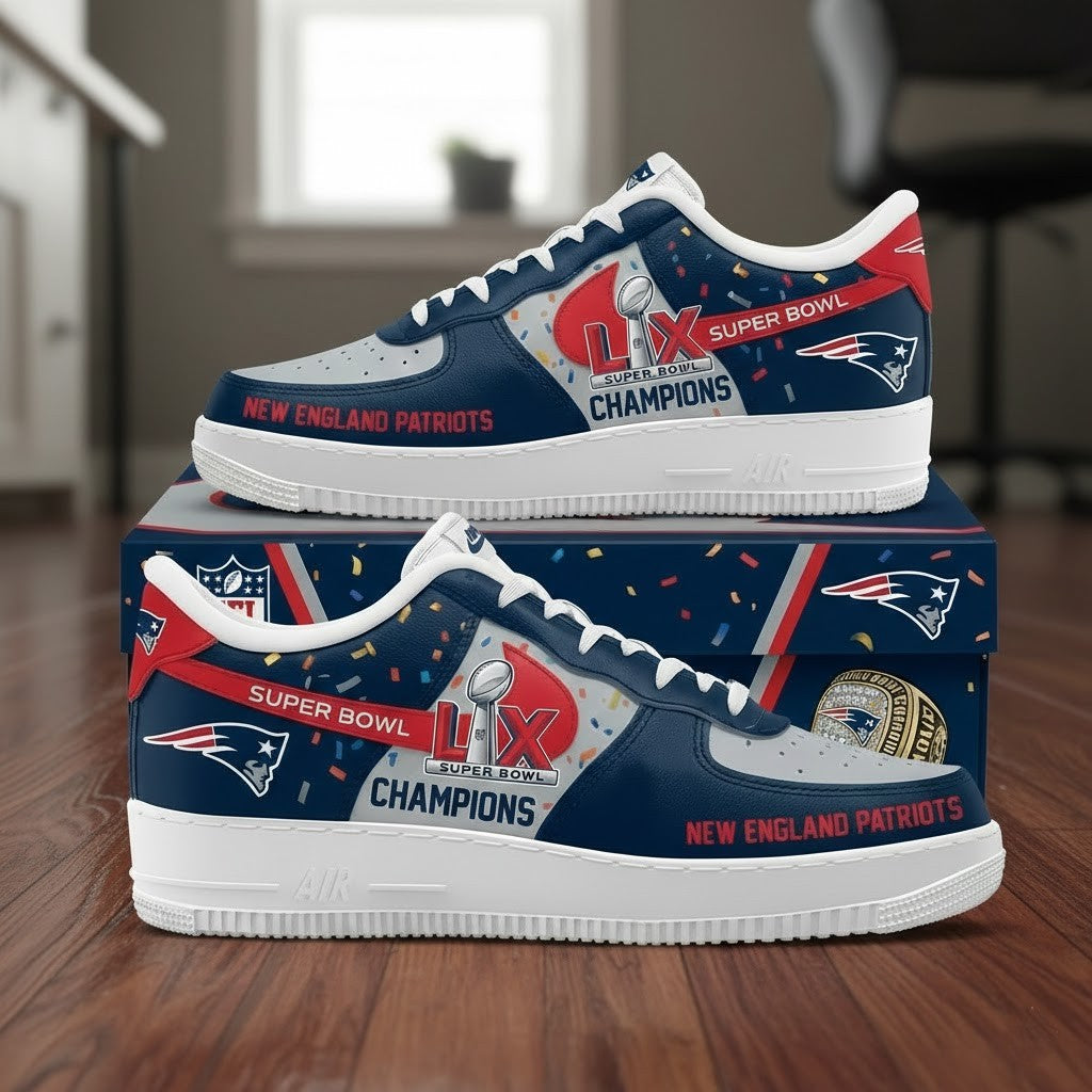 New England Patriots Super Bowl LX 2026 Champions Air Force 1 Shoes - LeagueLockerGear