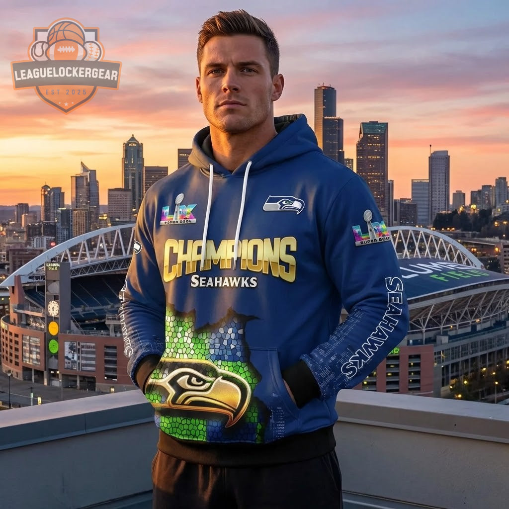 Seattle Seahawks Super Bowl LX Champions Player Roster 3D Hoodie - LeagueLockerGear