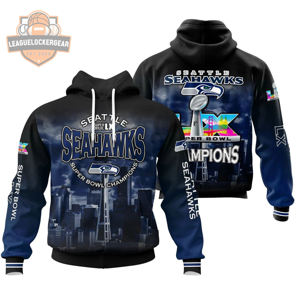 Seattle Seahawks Super Bowl LX Champions 3D Hoodie - LeagueLockerGear
