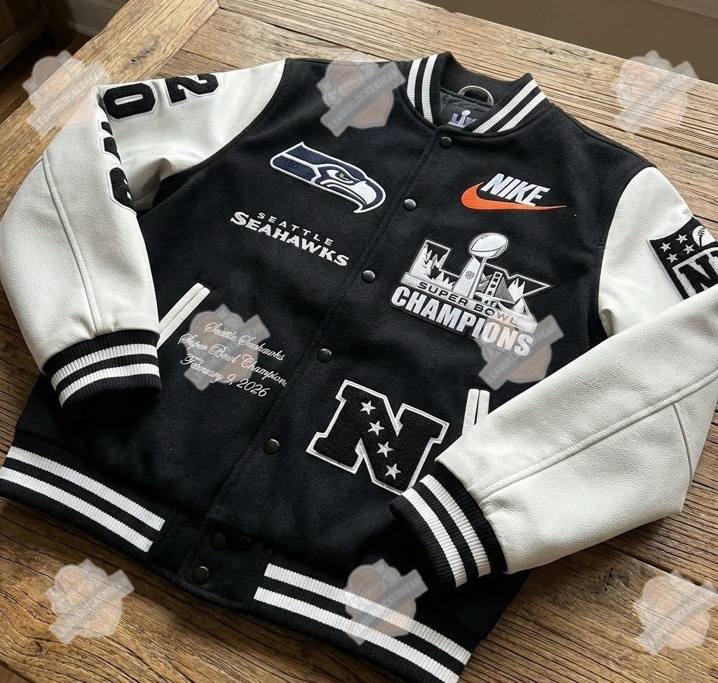 Seattle Seahawks Super Bowl LX 2026 Champions Varsity Jacket - LeagueLockerGear