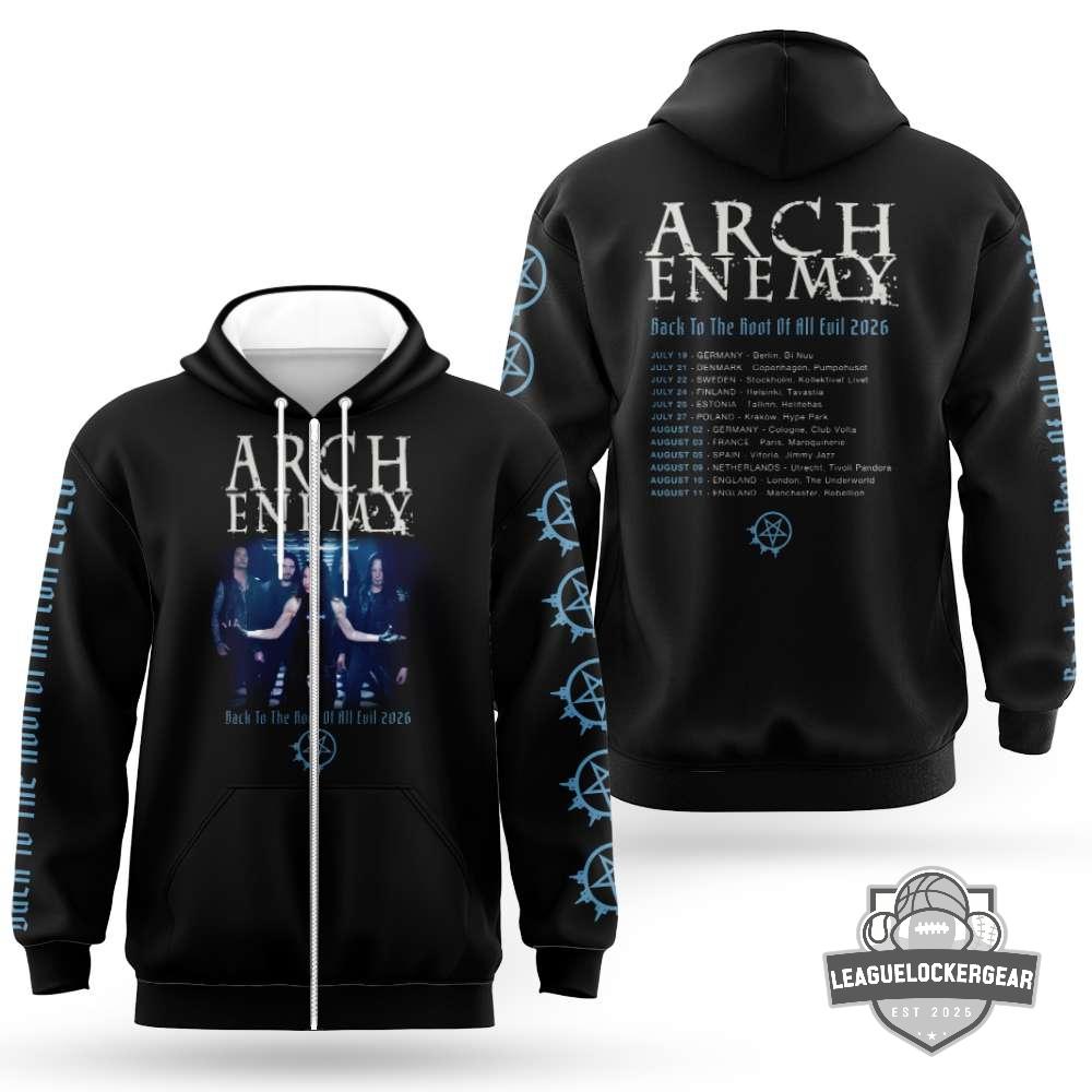 Arch Enemy Back To The Root Of All Evil 2026 Tour 3D Zip-Up Hoodie - LeagueLockerGear