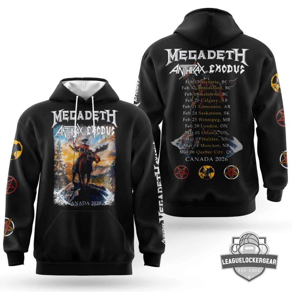 Megadeth Anthrax Exodus Canada Tour 2026 3D Hoodie - LeagueLockerGear