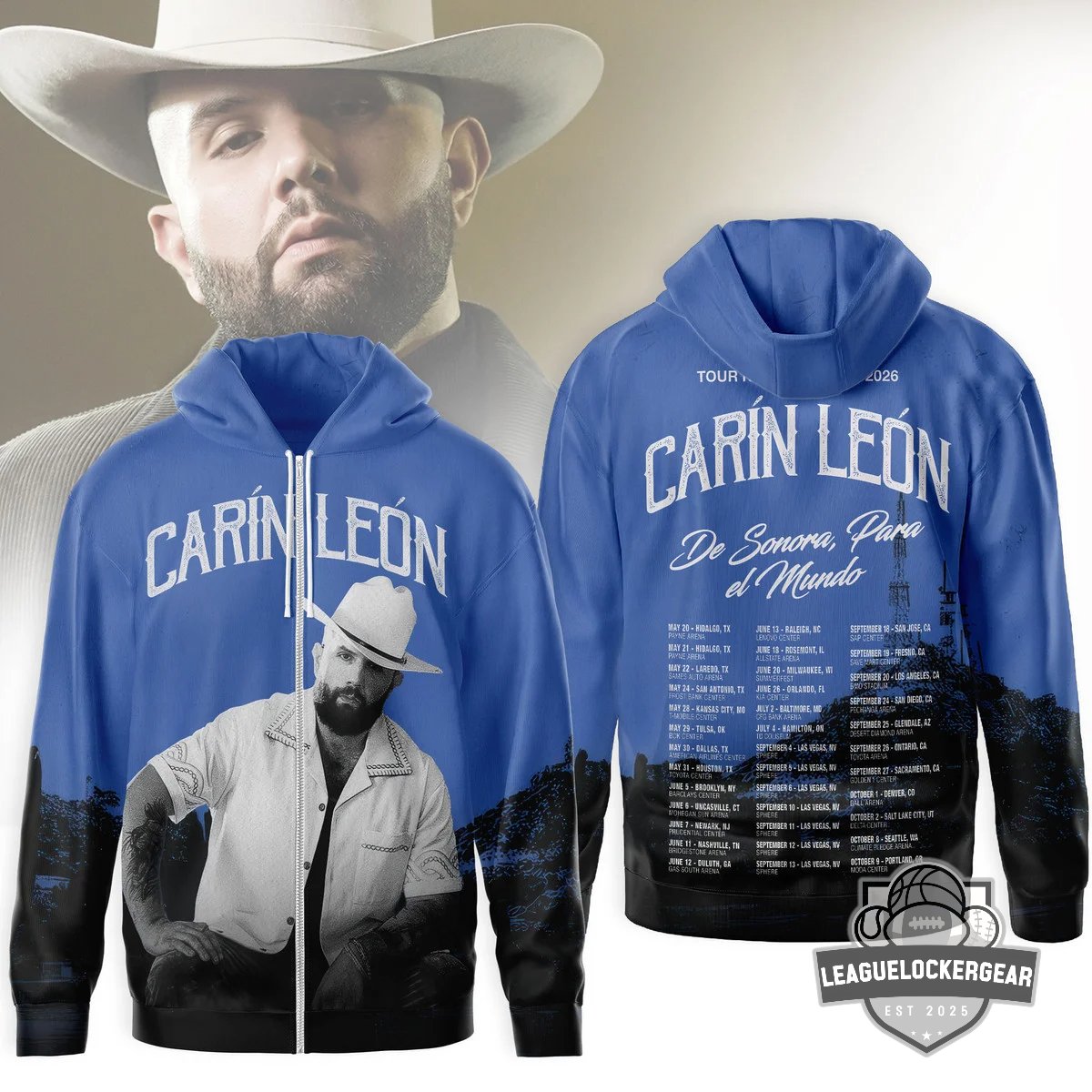 Carín León Tour 2026 De Sonora Para el Mundo Zip Hoodie - LeagueLockerGear