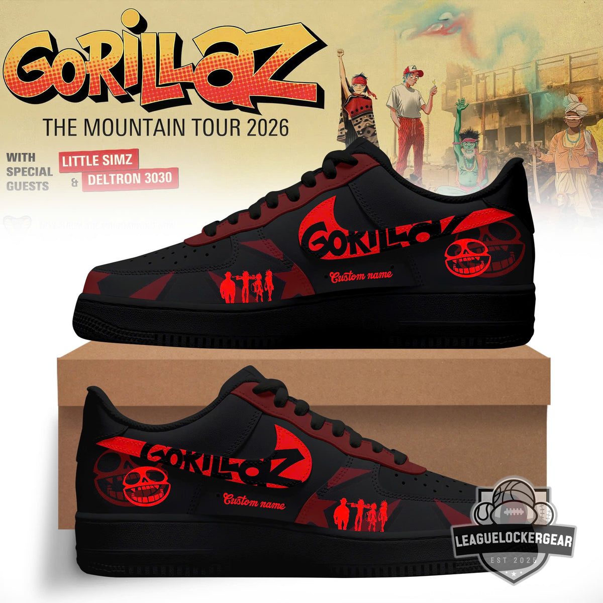 Gorillaz Mountain Tour 2026 Custom Air Force Sneakers - LeagueLockerGear