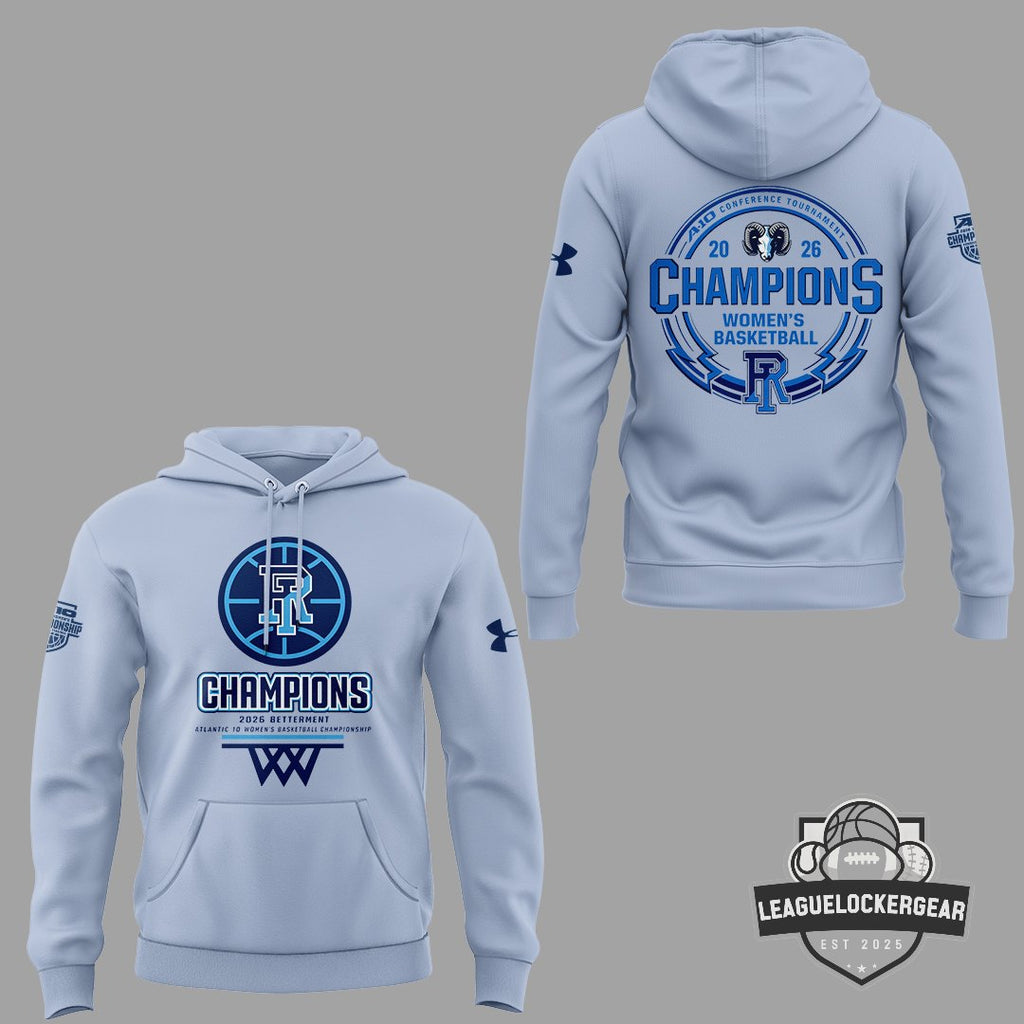 Rhode Island Rams 2026 Atlantic 10 Women's Basketball Champions Hoodie - LeagueLockerGear