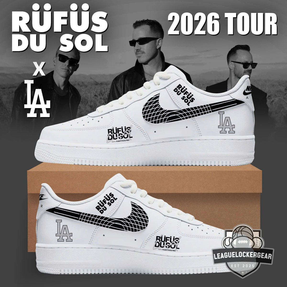 RÜFÜS DU SOL x LA 2026 Tour with Flight Facilities Custom Air Force 1 - LeagueLockerGear