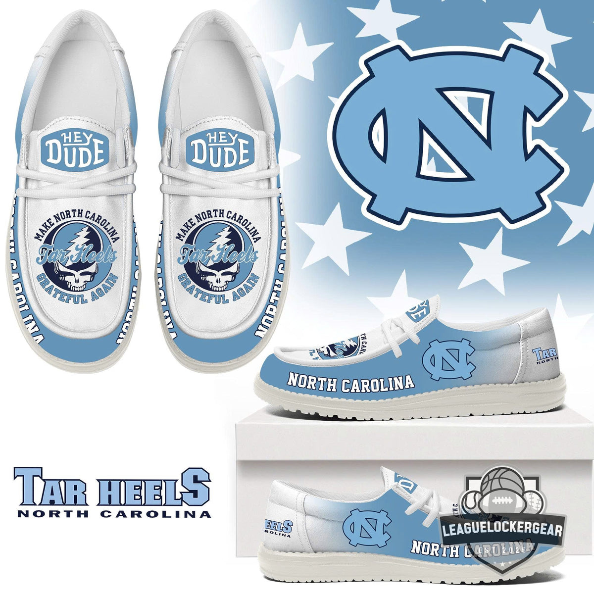 North Carolina Tar Heels Grateful Dead Make Grateful Again Hey Dude Shoes - LeagueLockerGear