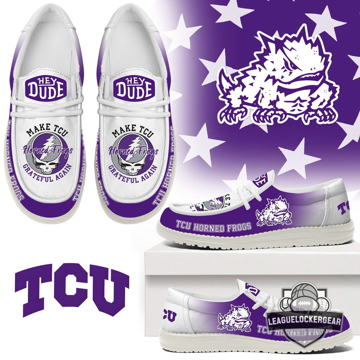 TCU Horned Frogs Grateful Dead Make TCU Grateful Again Hey Dude Shoes - LeagueLockerGear
