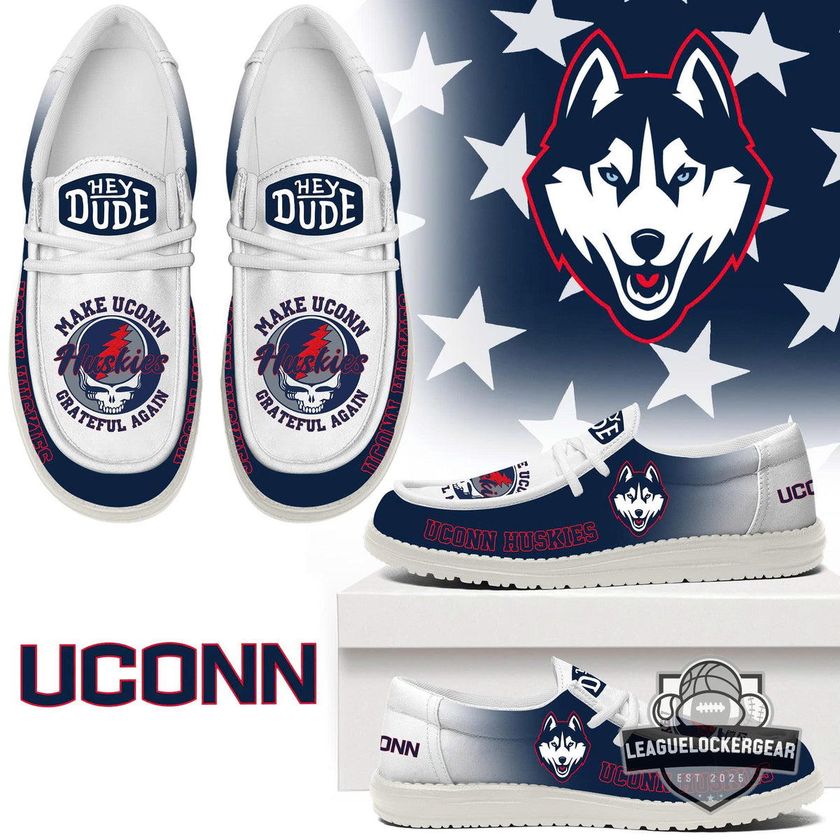 UConn Huskies Grateful Dead Make Grateful Again Hey Dude Shoes - LeagueLockerGear