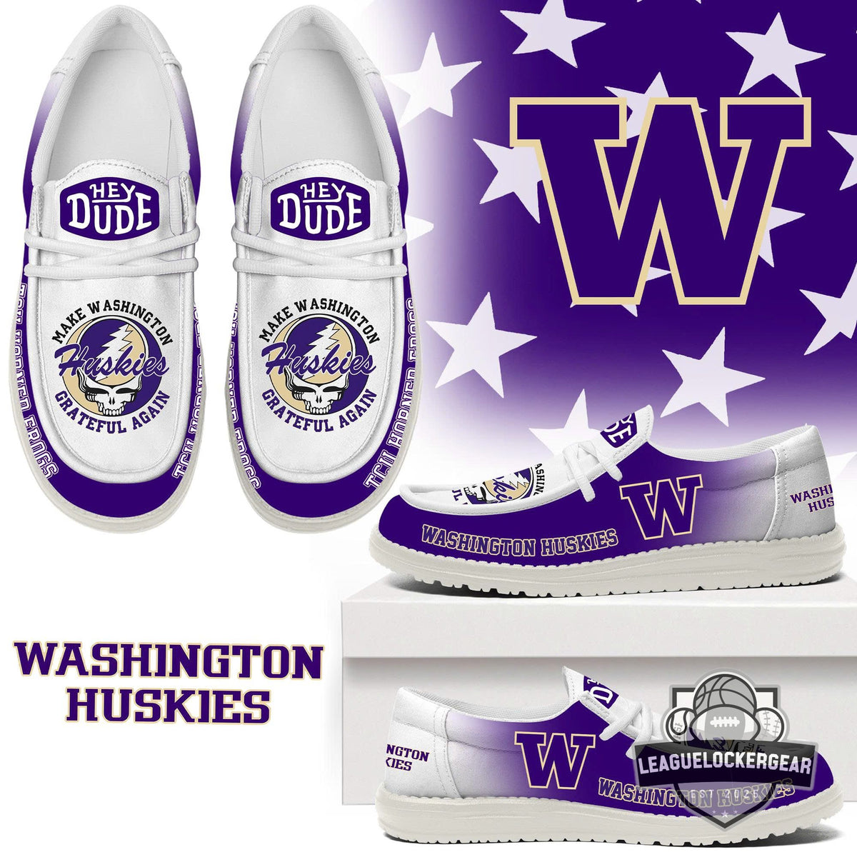 Washington Huskies Grateful Dead Steal Your Face Hey Dude Shoes - LeagueLockerGear