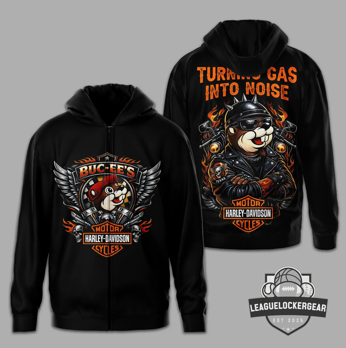 Buc-ee's Harley-Davidson Turning Gas Into Noise Motorcycles Zip Hoodie - LeagueLockerGear