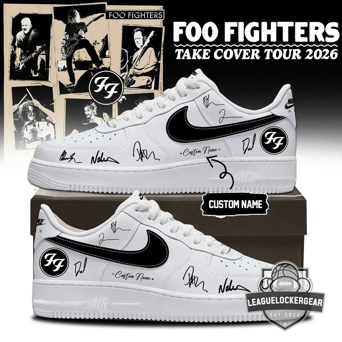 Foo Fighters Take Cover Tour 2026 Custom Name Air Force 1 Shoes - LeagueLockerGear