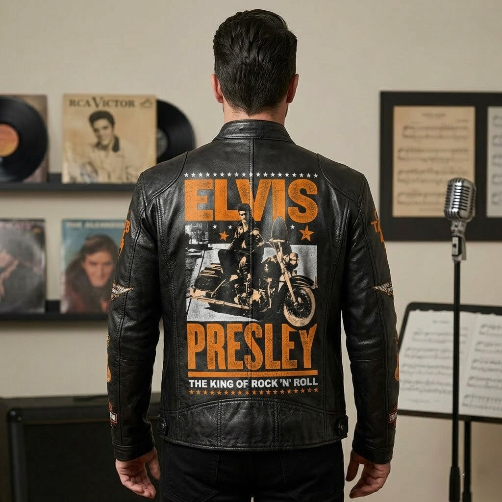 Elvis Presley The King of Rock 'n' Roll Harley-Davidson TCB Motorcycle Leather Jacket - LeagueLockerGear