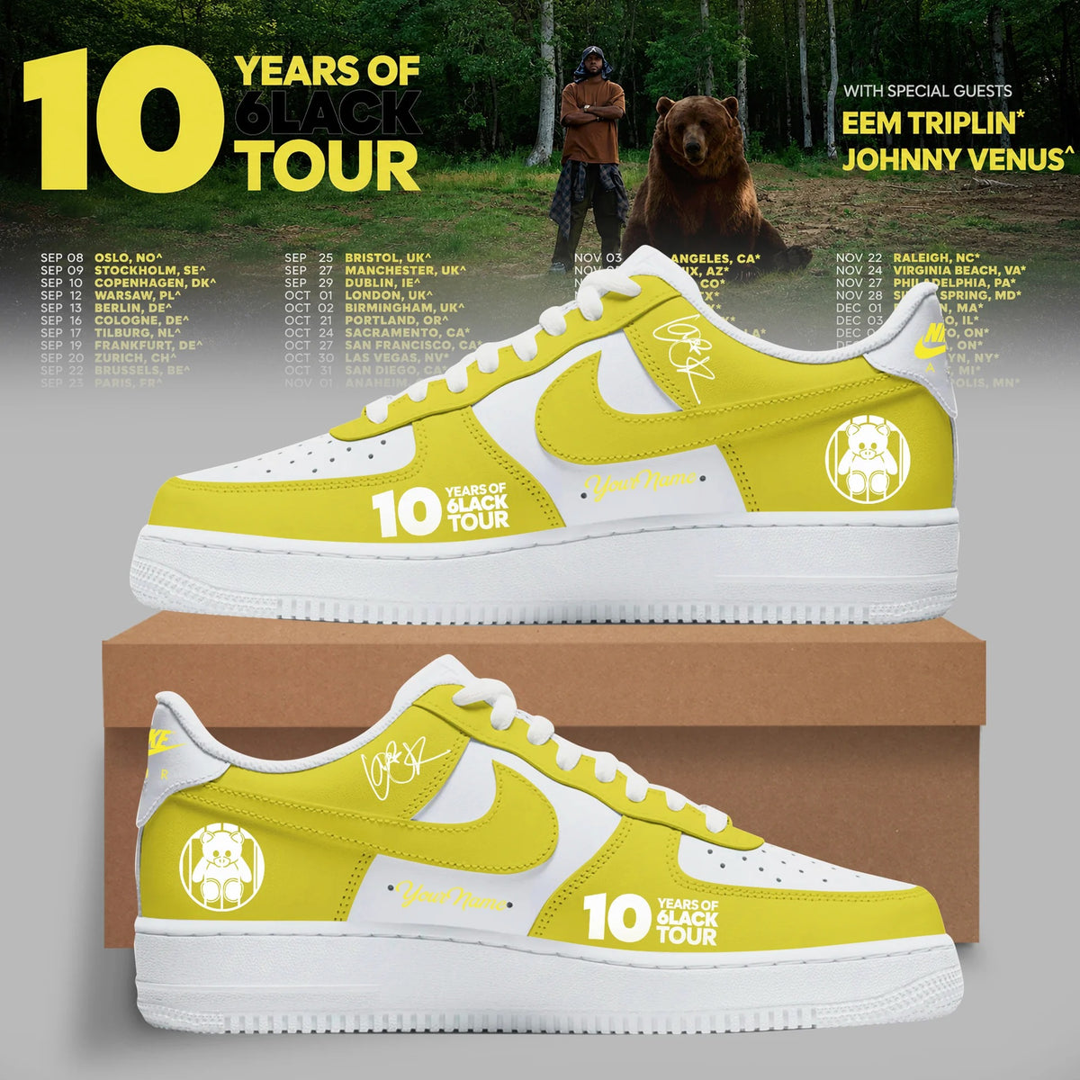 6LACK 10 Years Tour Custom Nike Air Force 1 Shoes - LeagueLockerGear