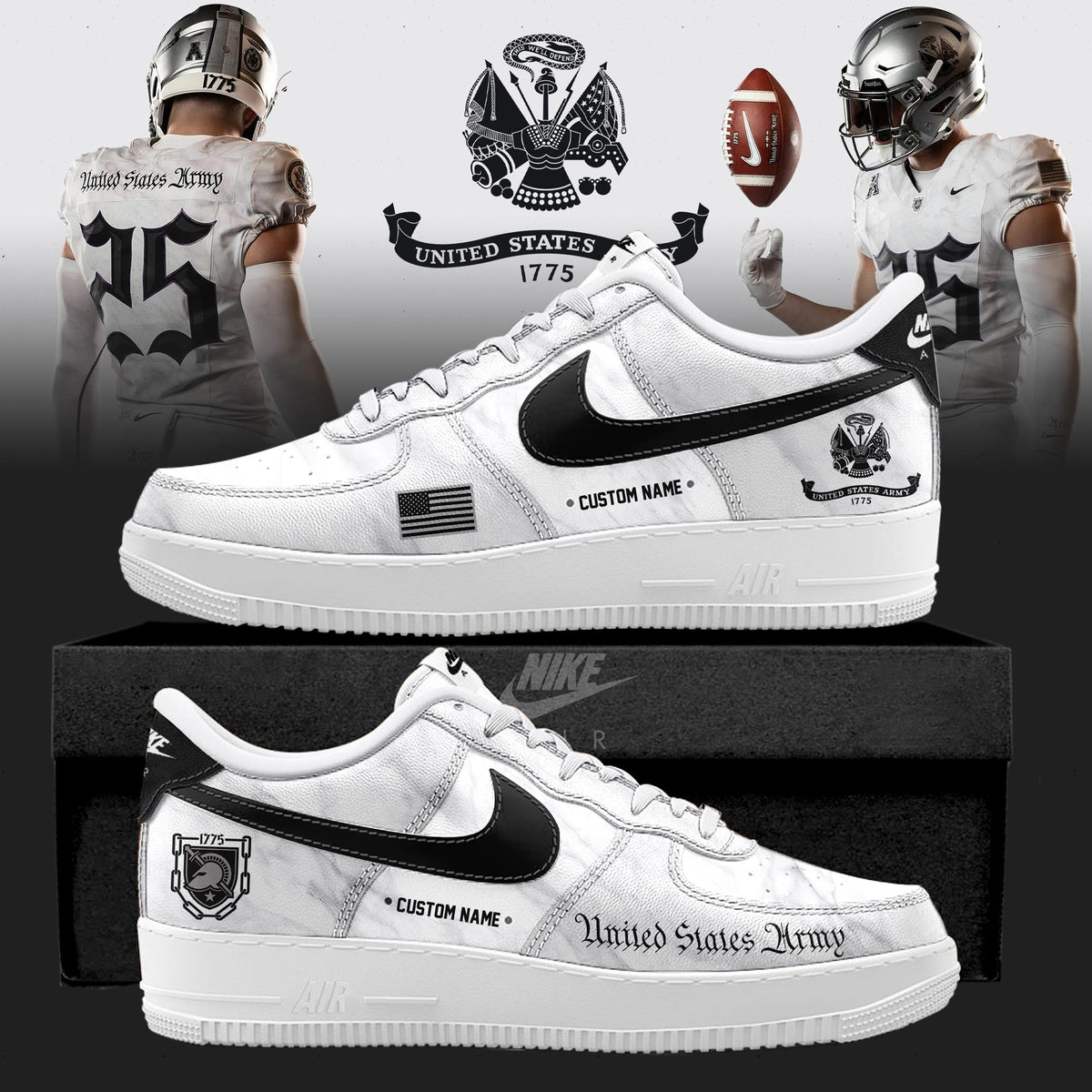 Army Black Knights 250th Anniversary Custom Air Force 1 Sneakers – Black & Gold Edition - LeagueLockerGear