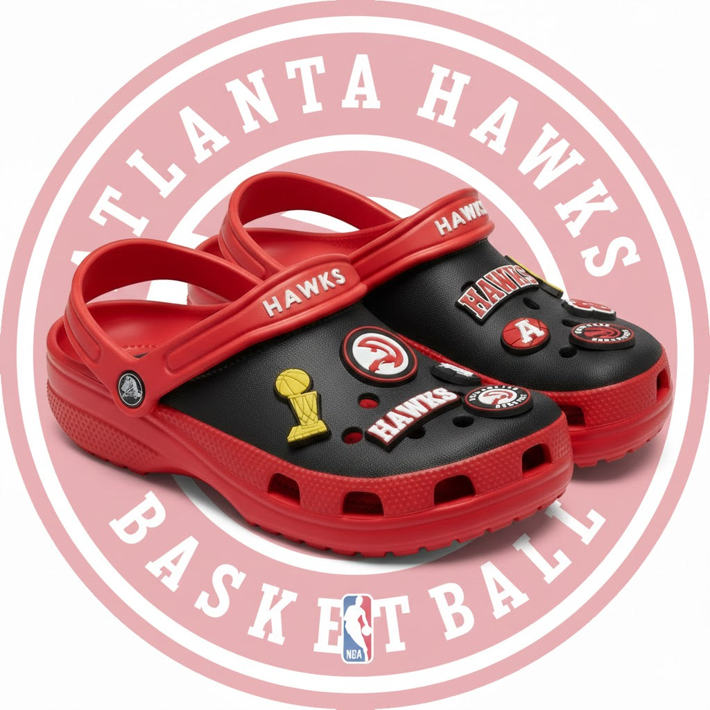 Atlanta Hawks NBA Crocs Clogs – "True to Atlanta" Red Black Yellow Fan Footwear - LeagueLockerGear