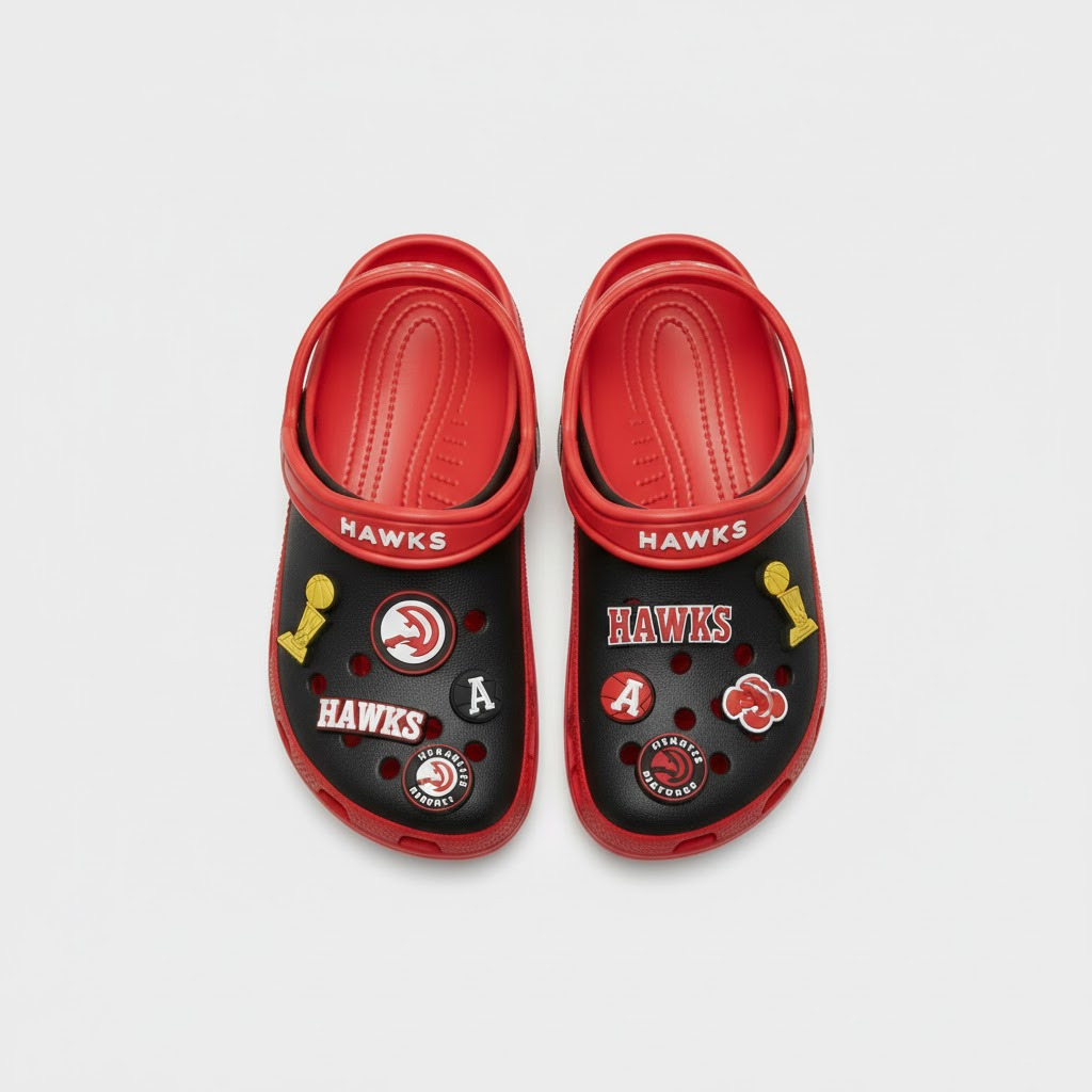 Atlanta Hawks NBA Crocs Clogs – "True to Atlanta" Red Black Yellow Fan Footwear - LeagueLockerGear