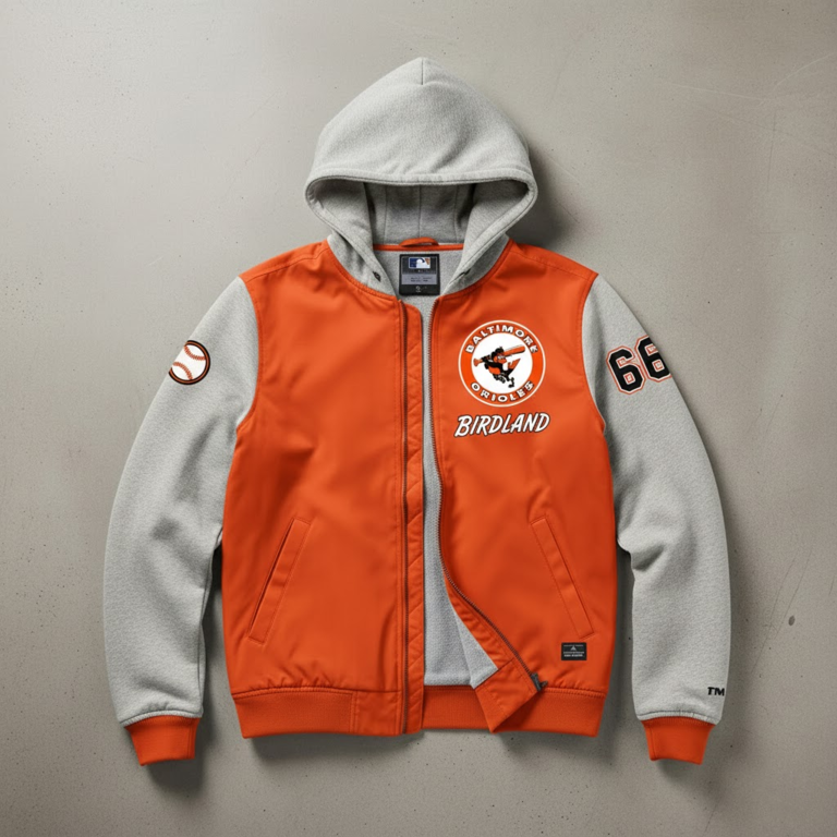 Baltimore Orioles Bomber Hoodie Jacket - Birdland Team Spirit Outerwear - LeagueLockerGear