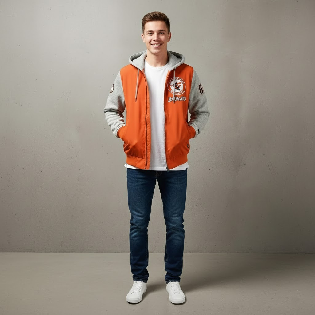 Baltimore Orioles Bomber Hoodie Jacket - Birdland Team Spirit Outerwear - LeagueLockerGear
