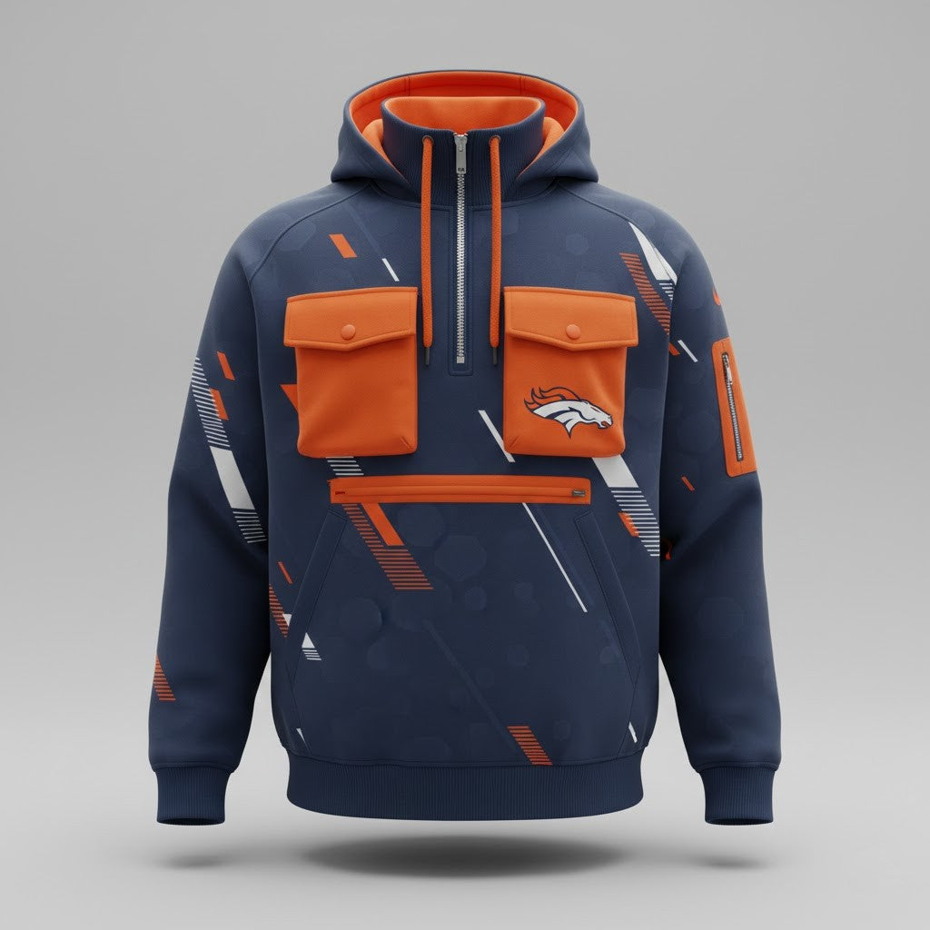 Denver Broncos "Mile High" Tactical 3D Multi-Pocket Half-Zipper Hoodie - LeagueLockerGear