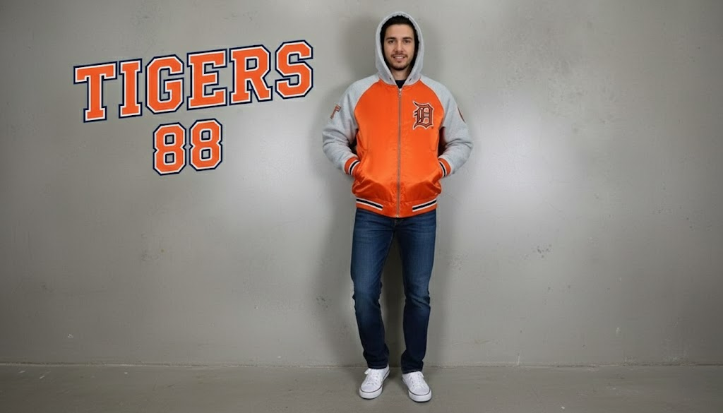 Detroit Tigers Bomber Hoodie Jacket - Old English D Logo Gift - LeagueLockerGear
