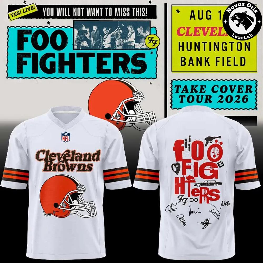Foo Fighters x Cleveland Browns Take Cover Tour 2026 Football Jersey - NovusOris Best Merch For Fans