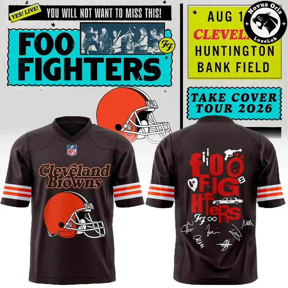 Foo Fighters x Cleveland Browns Take Cover Tour 2026 Football Jersey - NovusOris Best Merch For Fans