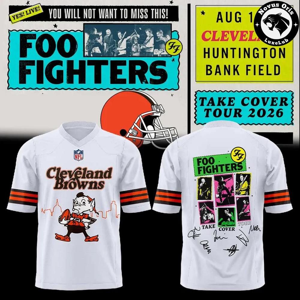 Foo Fighters x Cleveland Browns Take Cover Tour 2026 Football Jersey - NovusOris Best Merch For Fans
