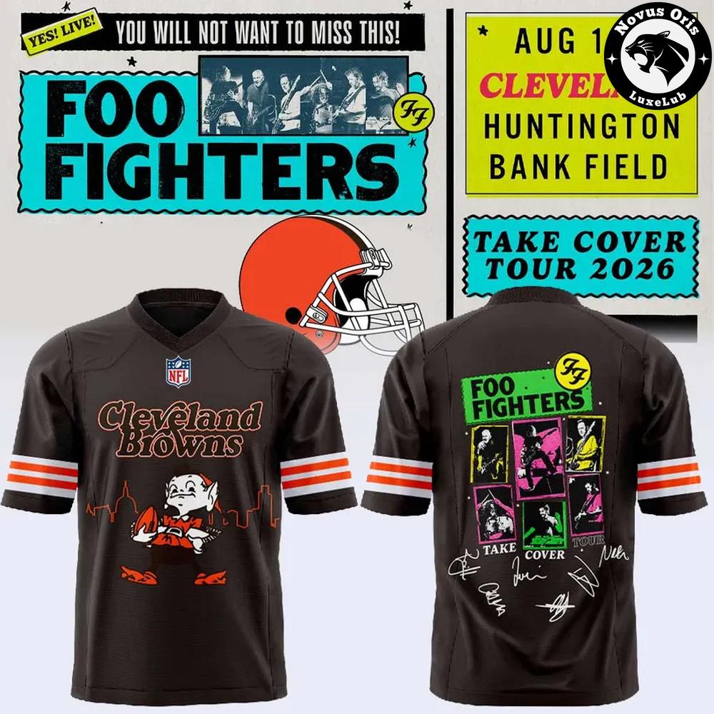 Foo Fighters x Cleveland Browns Take Cover Tour 2026 Football Jersey - NovusOris Best Merch For Fans