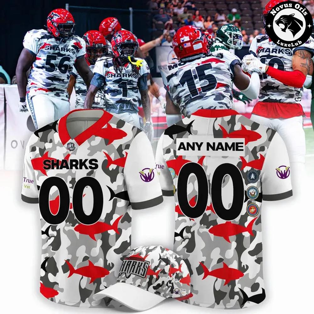Jacksonville Sharks IFL Military Appreciation Custom Football Jersey - NovusOris Best Merch For Fans