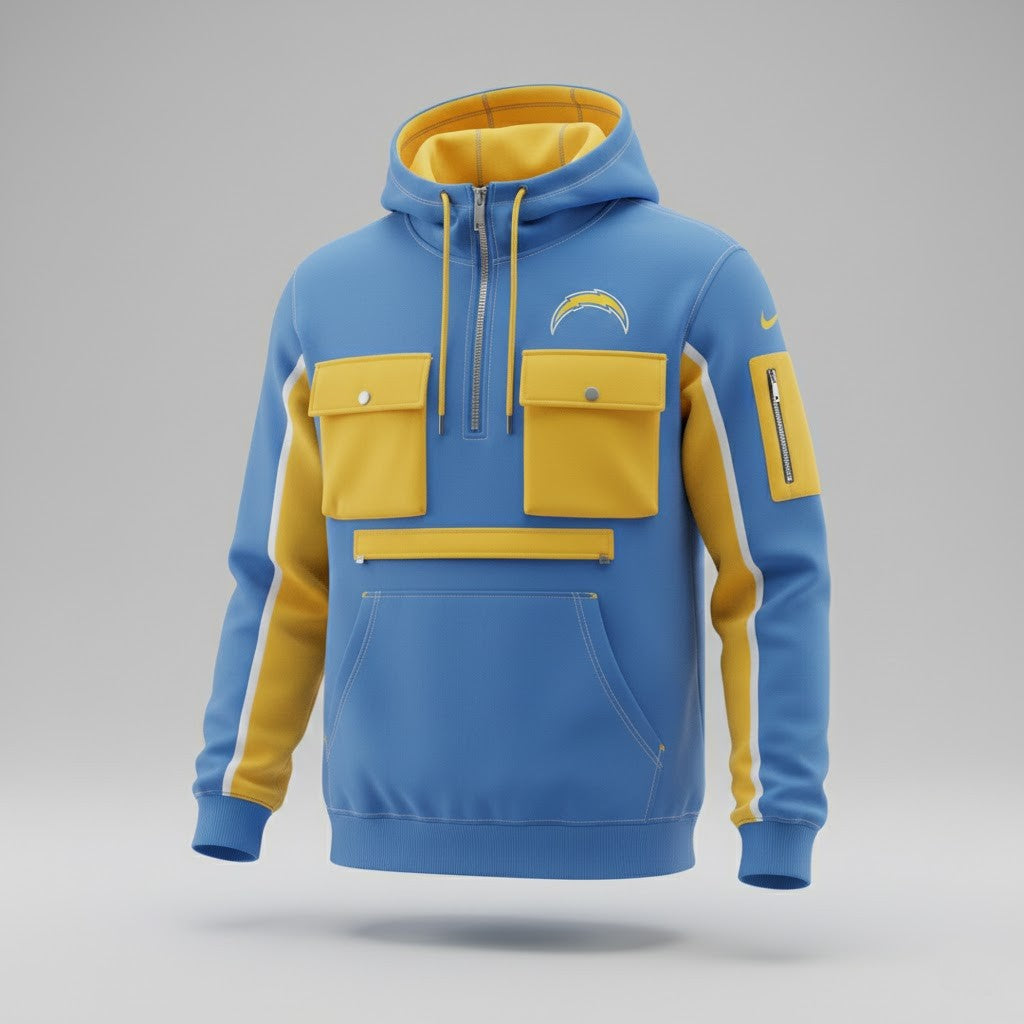 Los Angeles Chargers "Bolt Up" Tactical 3D Multi-Pocket Half-Zipper Hoodie – 2026 Edition - LeagueLockerGear