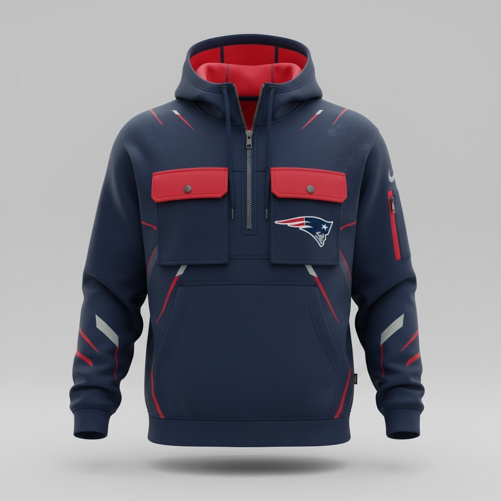 New England Patriots "Dynasty Edition" Tactical 3D Multi-Pocket Half-Zipper Hoodie – 2026 Collection - LeagueLockerGear