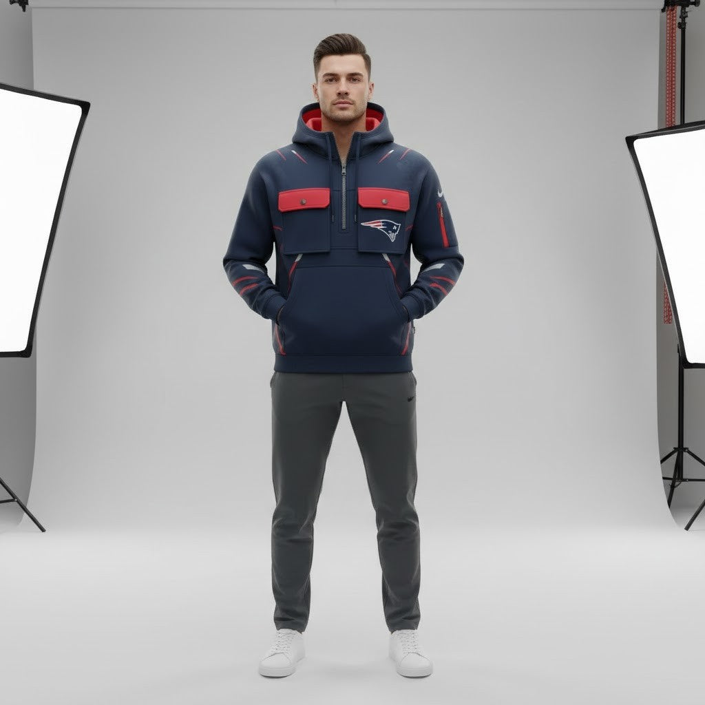 New England Patriots "Dynasty Edition" Tactical 3D Multi-Pocket Half-Zipper Hoodie – 2026 Collection - LeagueLockerGear