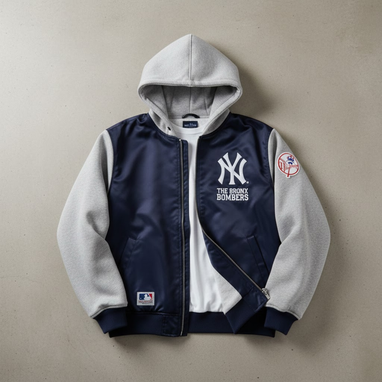 New York Yankees Bomber Hoodie Jacket - The Bronx Bombers Outerwear - LeagueLockerGear
