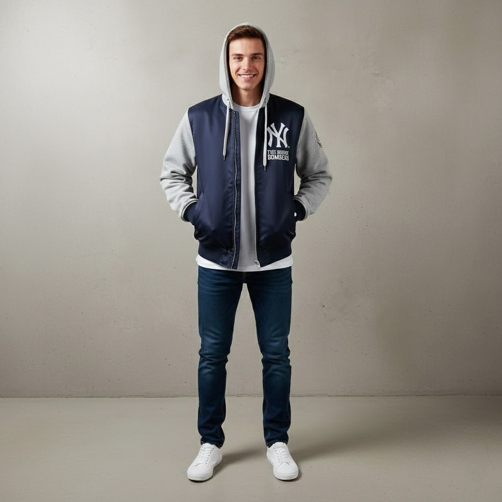New York Yankees Bomber Hoodie Jacket - The Bronx Bombers Outerwear - LeagueLockerGear