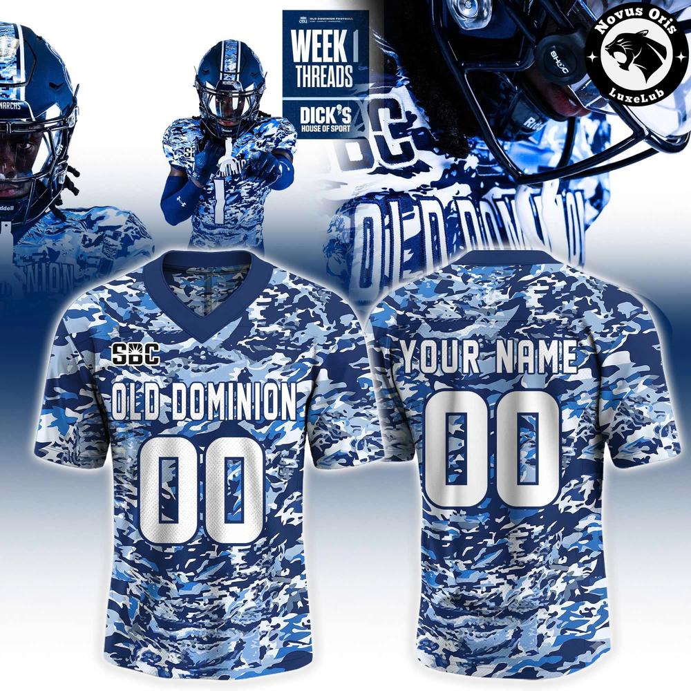 Old Dominion Monarchs 2026 College Football Custom Blue Camo Jersey - NovusOris Best Merch For Fans