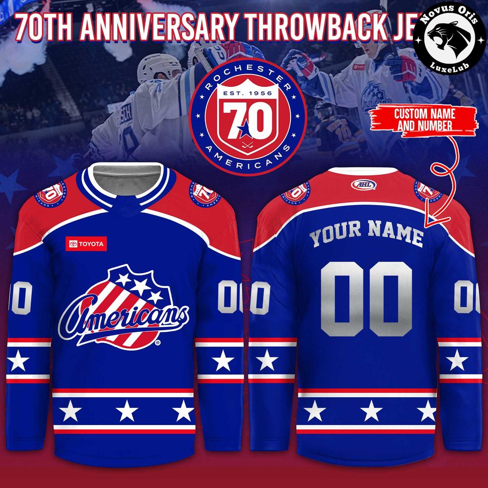 Rochester Americans 70th Anniversary Throwback Hockey Jersey - NovusOris Best Merch For Fans