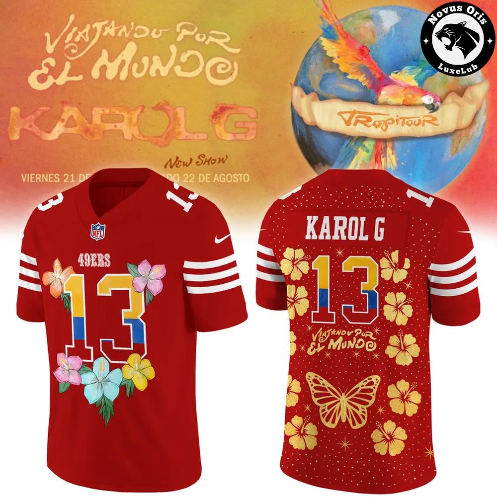 San Francisco 49ers x Karol G Viajando Por El Mundo Floral Jersey - NovusOris Best Merch For Fans