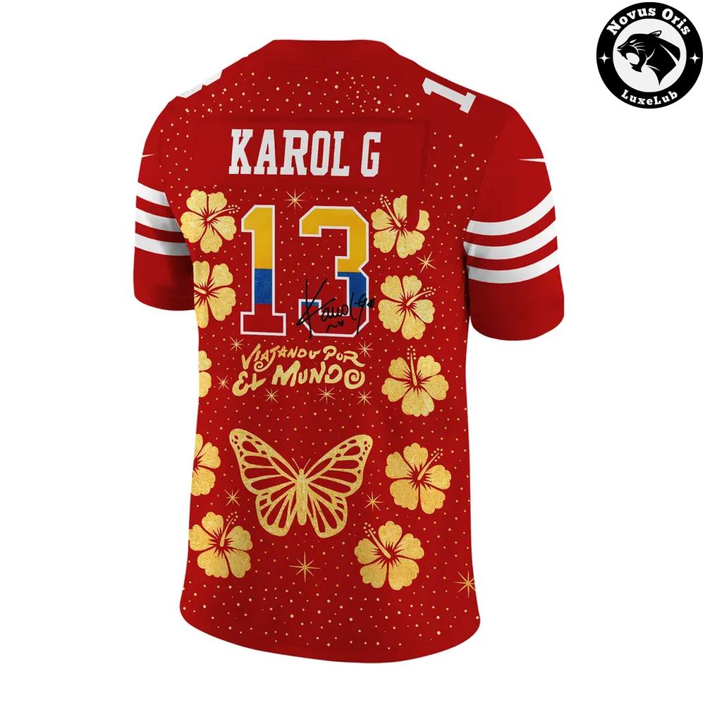 San Francisco 49ers x Karol G Viajando Por El Mundo Floral Jersey - NovusOris Best Merch For Fans