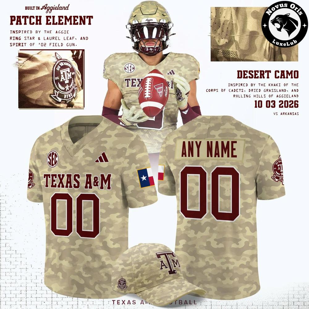 Texas A&M Aggies 2026 Desert Camo Honor and Support Football Jersey - NovusOris Best Merch For Fans