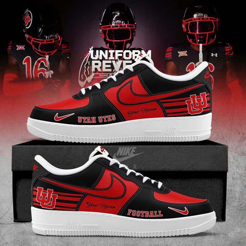 Utah Utes "Throwback Black" Custom Air Force 1 Sneakers – Red & White Accents - LeagueLockerGear
