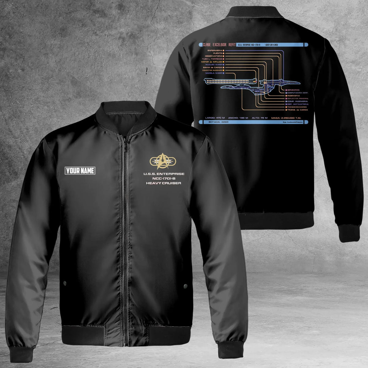 Personalized Star Trek Excelsior Class Refit U.S.S. Enterprise NCC-1701-B Bomber Jacket | Buy for only at THK BUY